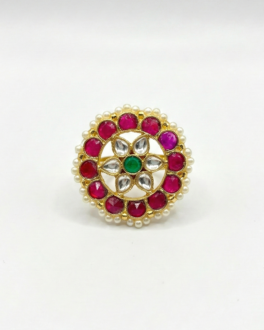 Designer Polki Kundan Pearl Adjustable Ring Jewelry