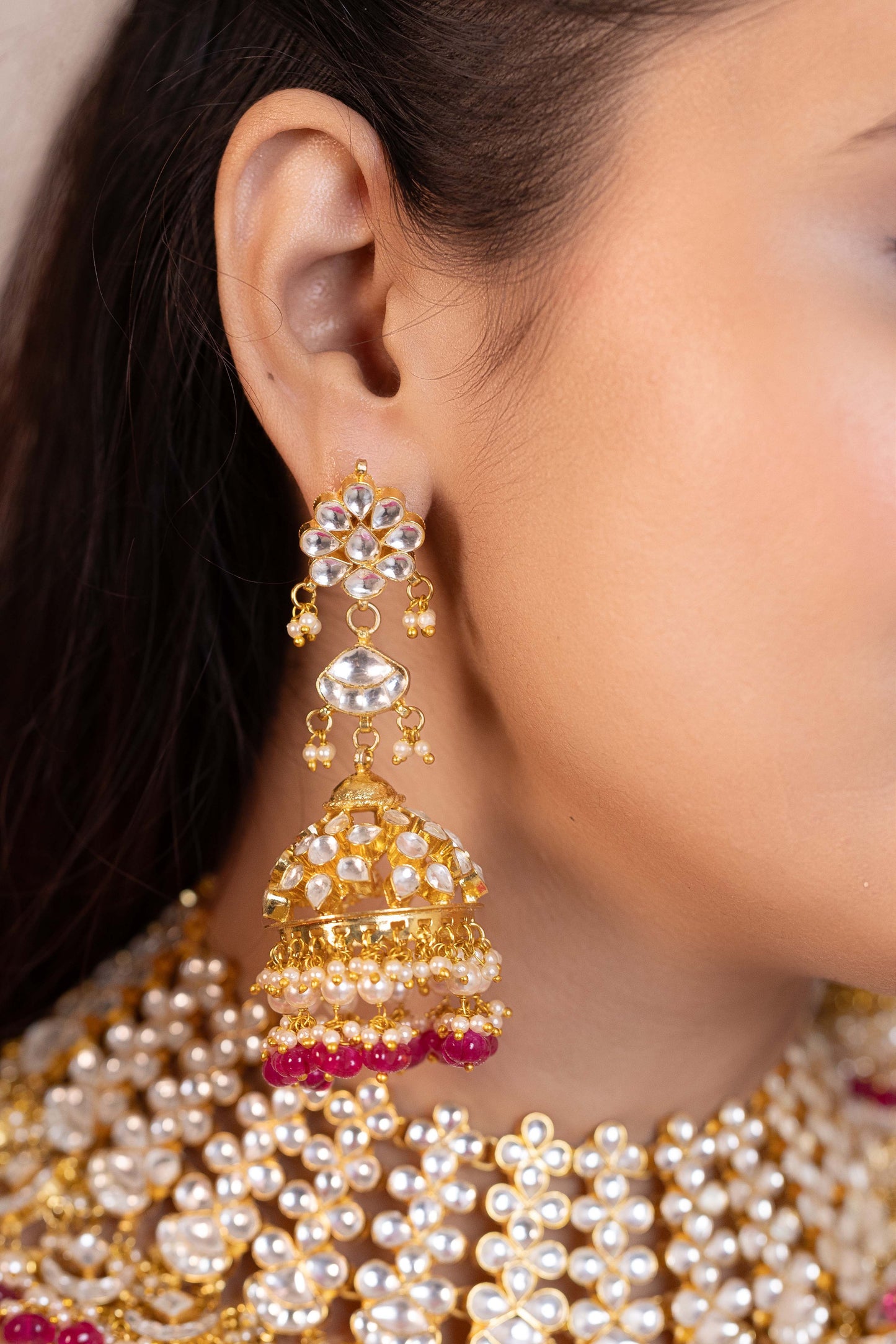 Vasundhara Premium Pink Drop Bridal Necklace & Earring Set for Brides