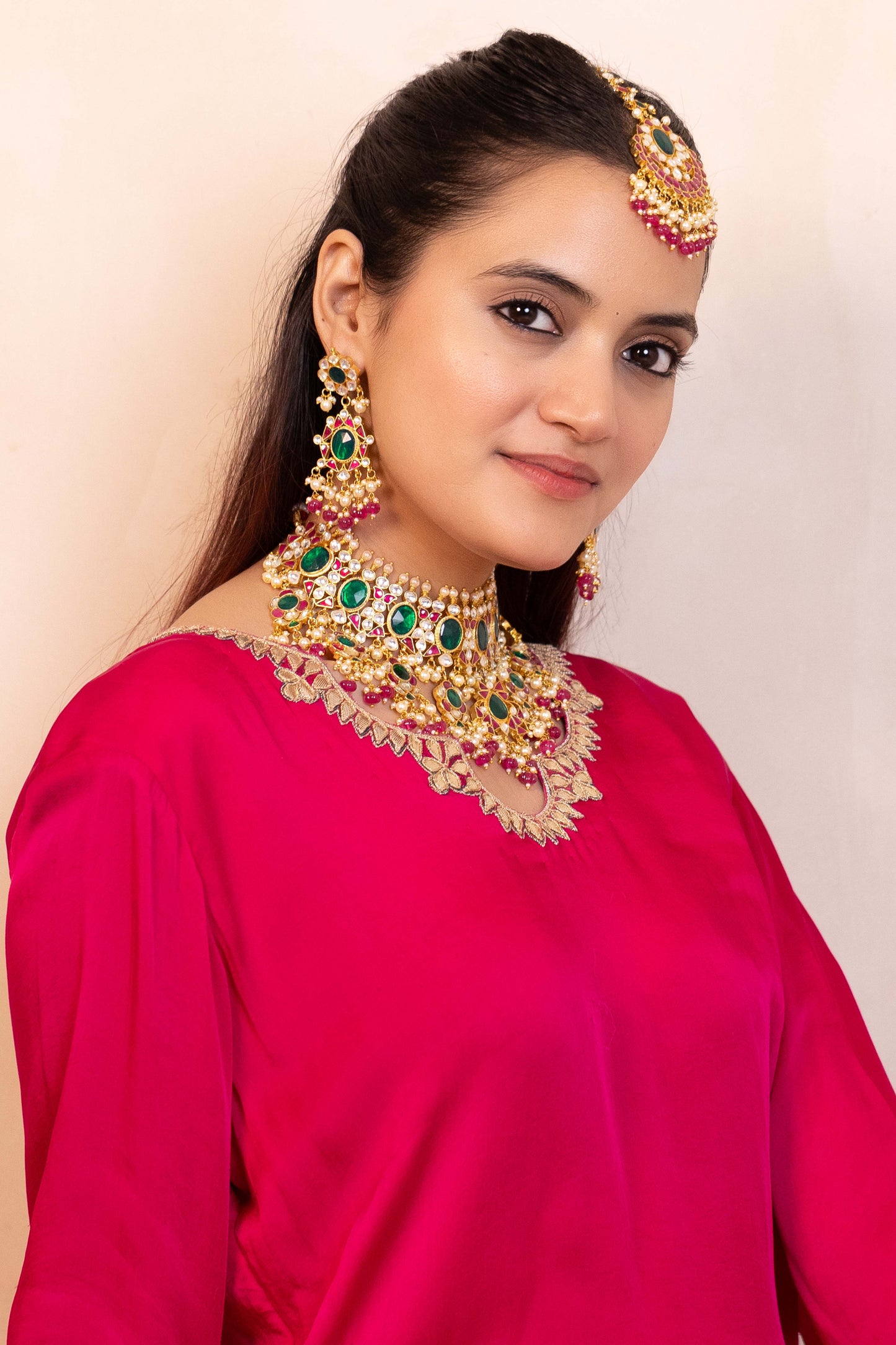 Handcrafted Multicolor Kundan Bridal Choker with Tikka Wedding Necklace Set Jewelry