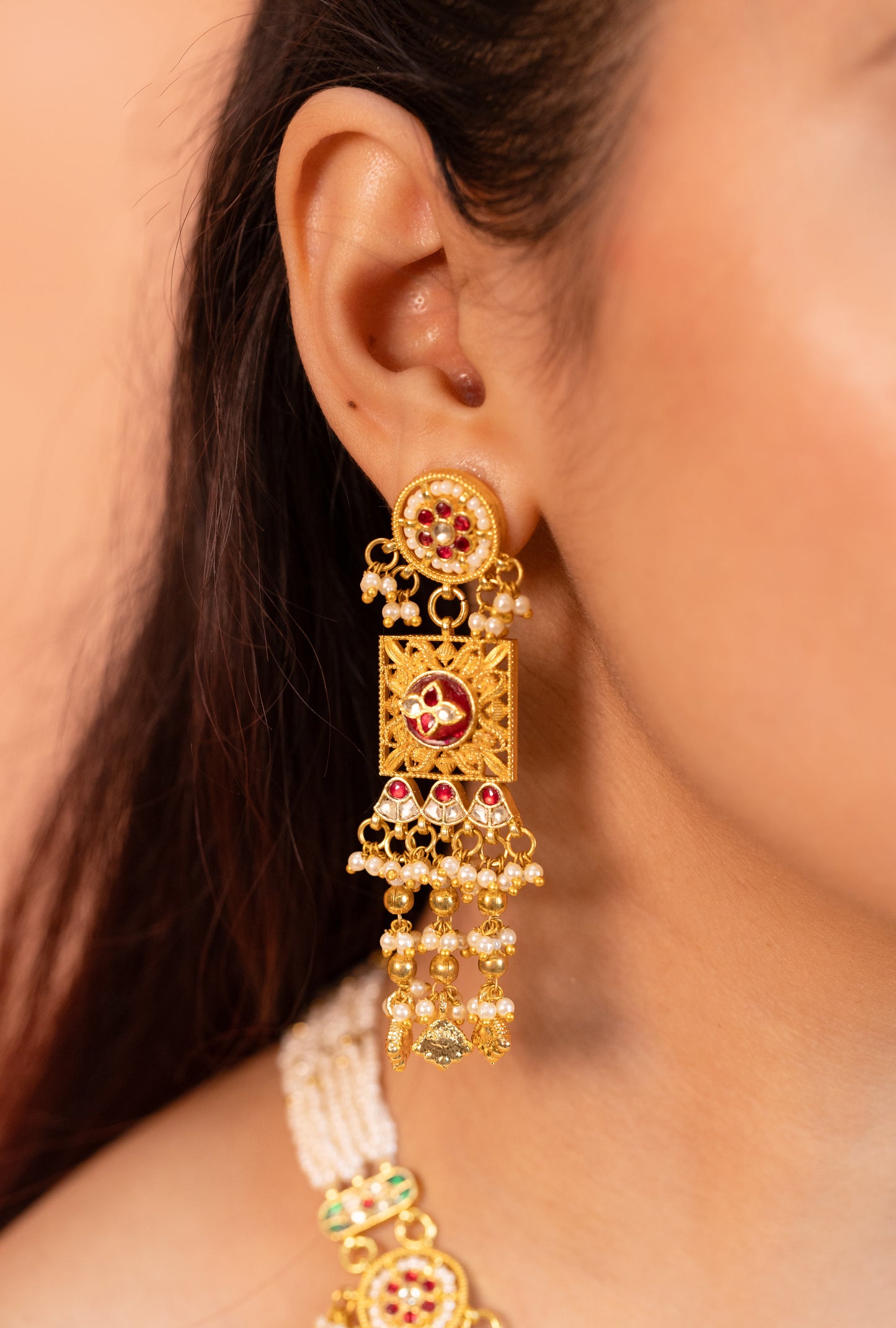 18K Gold Plated Pearl Stone Jewelry Set, Bridal Necklace Set, Wedding & Party Wear Jewelry