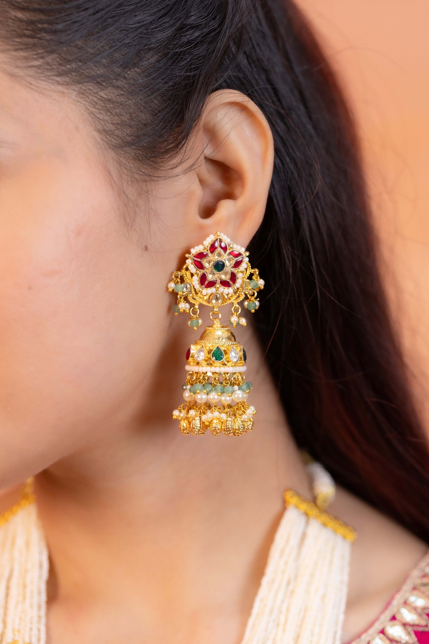 Multicolor Pearl Fringe Choker & Designer Necklace Earring Jewelry Set