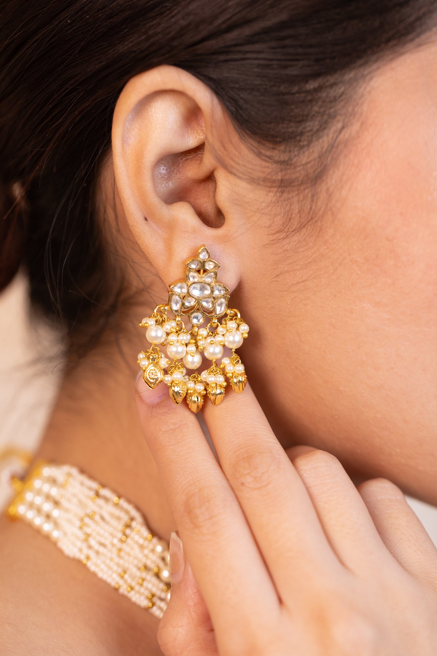 Handmade Pearl Drop Gold Choker Necklace Set – Traditional Bridal Jewelry