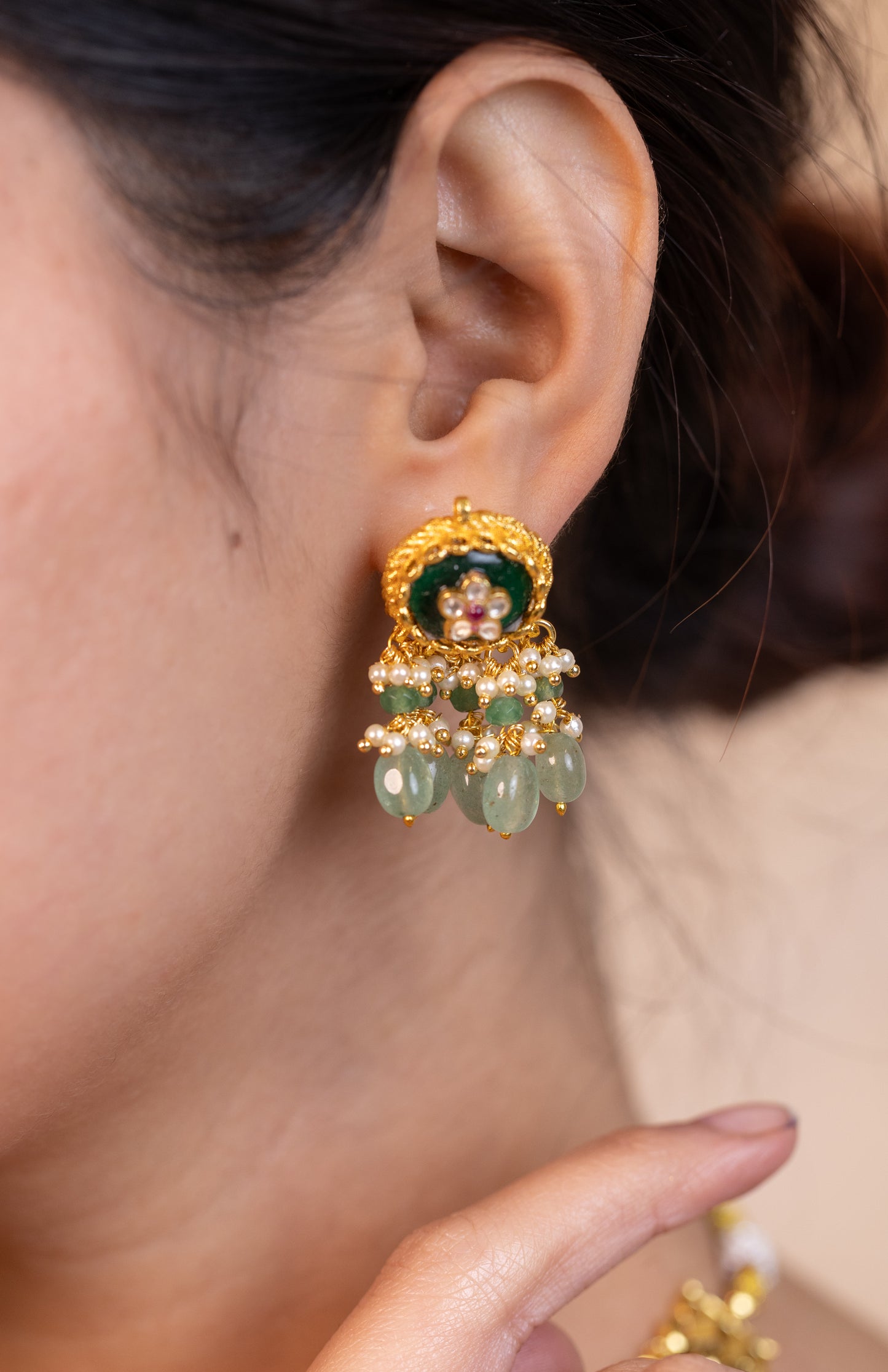 Green Kundan Beaded Choker Necklace Set – Traditional Bridal Jewelry