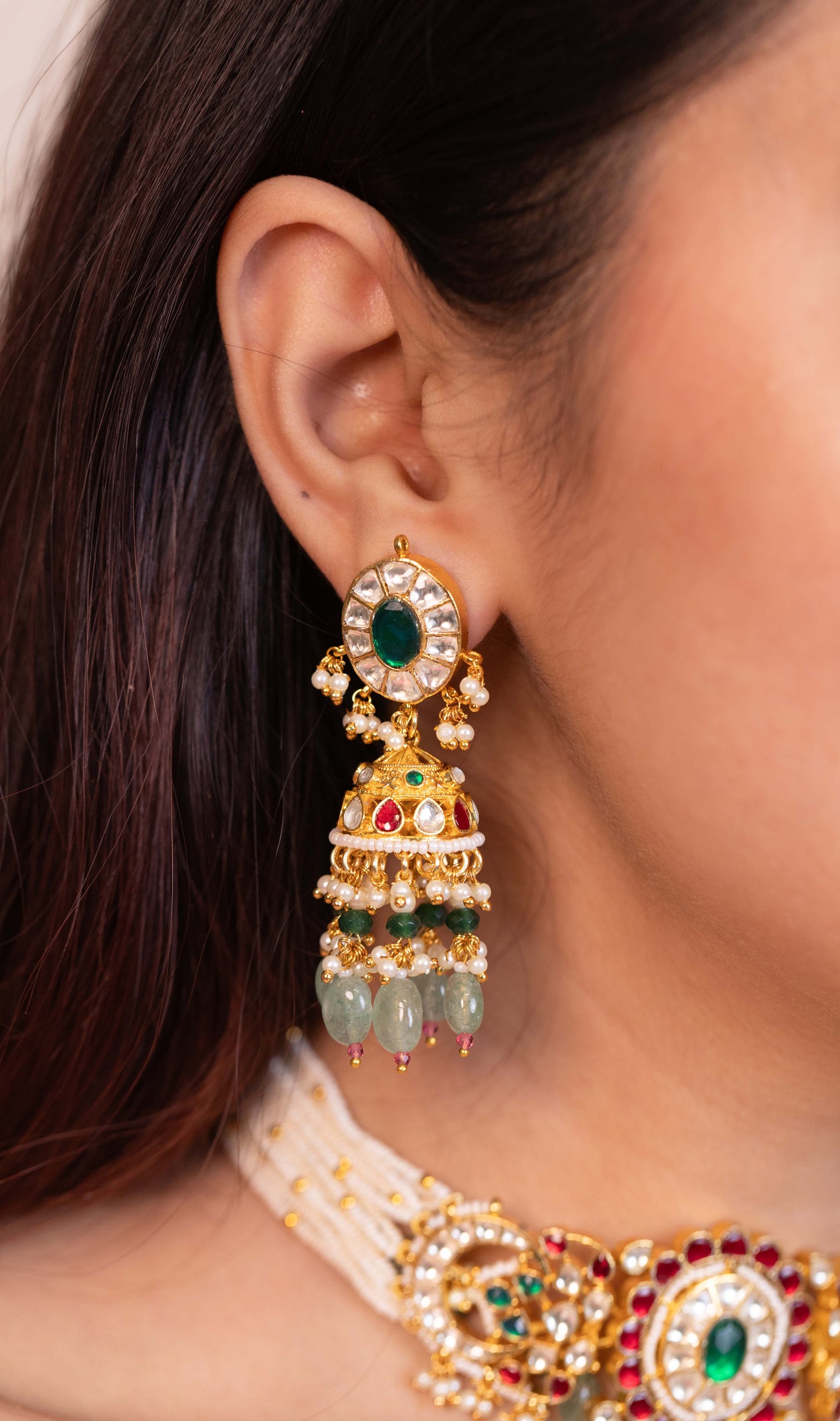 Royal White Kundan Bridal Necklace Set with Matching Earrings