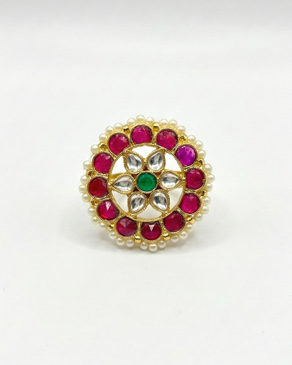 Designer Polki Kundan Pearl Adjustable Ring Jewelry