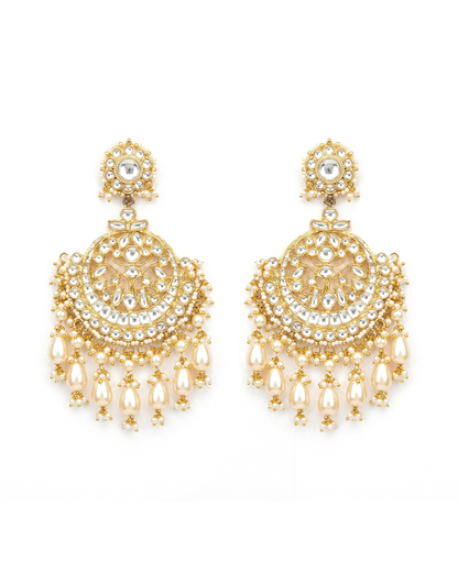 Kundan Jadau Chandbali Earrings for Women, 18K Gold Plated Jewelry