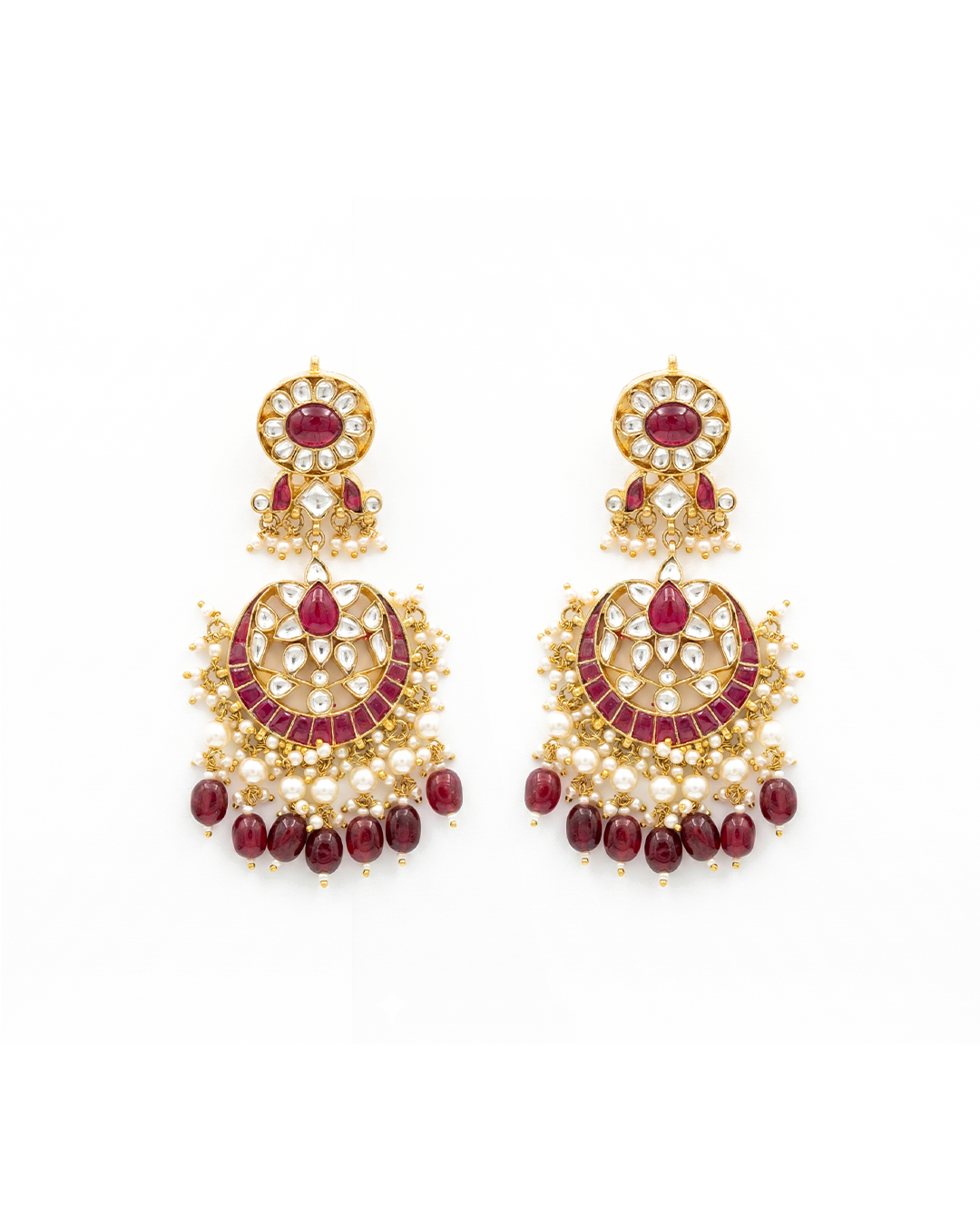 Handcrafted 18K Gold Plated Jadau Red Kundan Earrings Jewelry