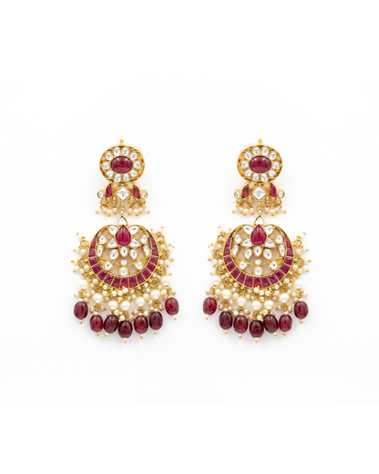 Handcrafted 18K Gold Plated Jadau Red Kundan Earrings Jewelry