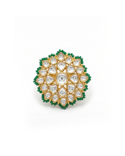 Green Beaded Polki Kundan Ring, Adjustable Ring Jewelry