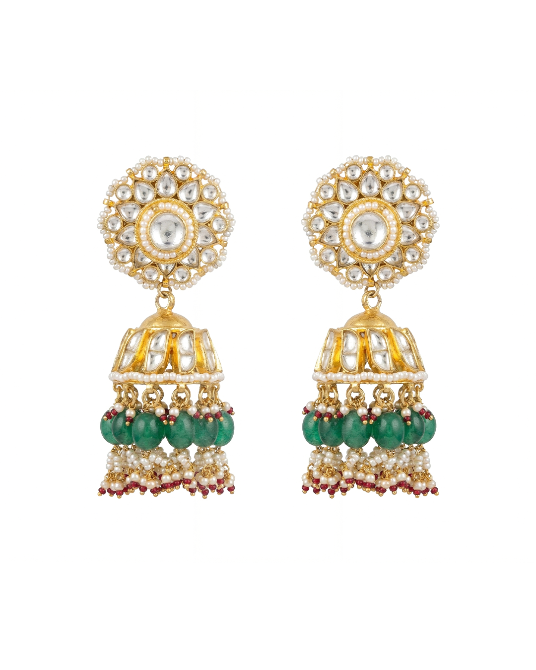 Bridal Style 18K Gold Plated Jadau Jhumka with Kundan Polki Stones