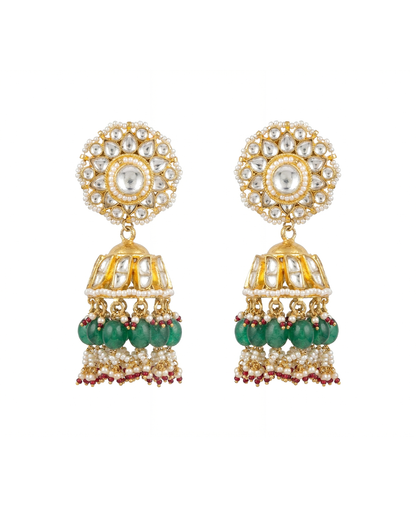 Bridal Style 18K Gold Plated Jadau Jhumka with Kundan Polki Stones
