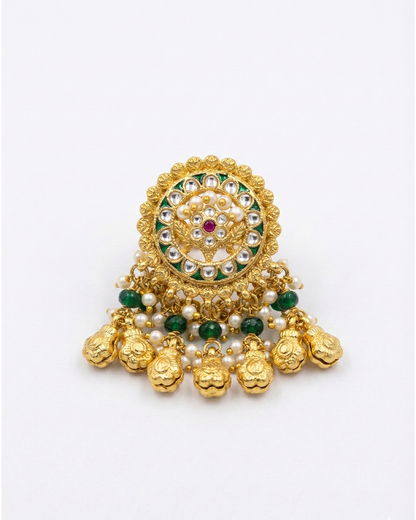 Gold Plated Royal Kundan Polki Pearl Adjustable Ring Jewelry