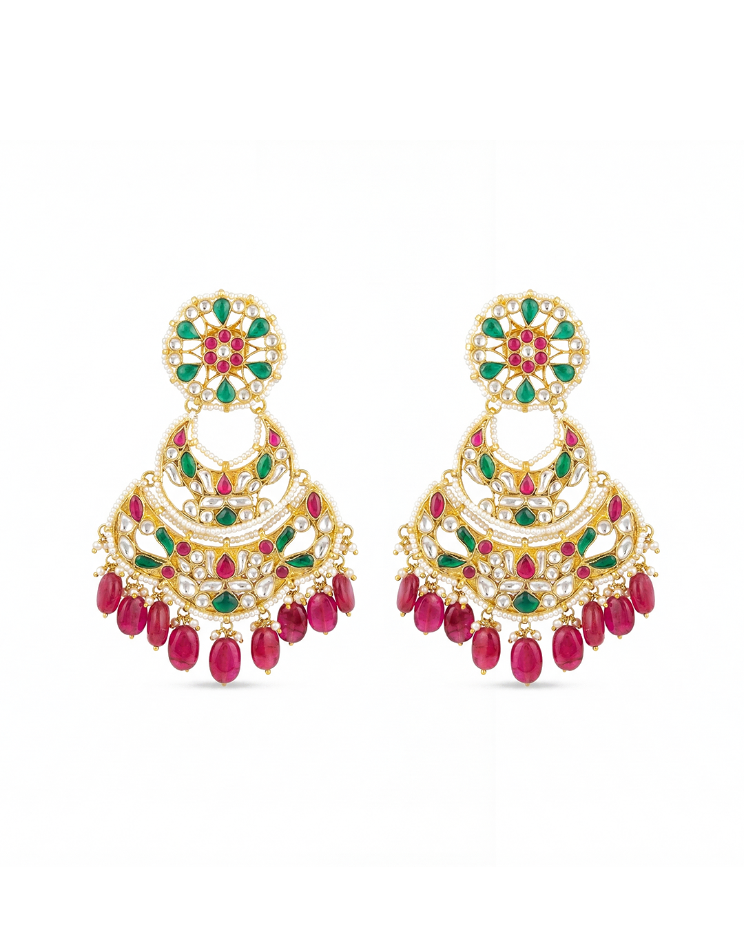 Bridal Jadau Chandbali Earrings – Gold Plated with Stones & Beads
