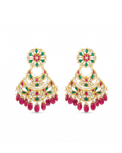 Bridal Jadau Chandbali Earrings – Gold Plated with Stones & Beads