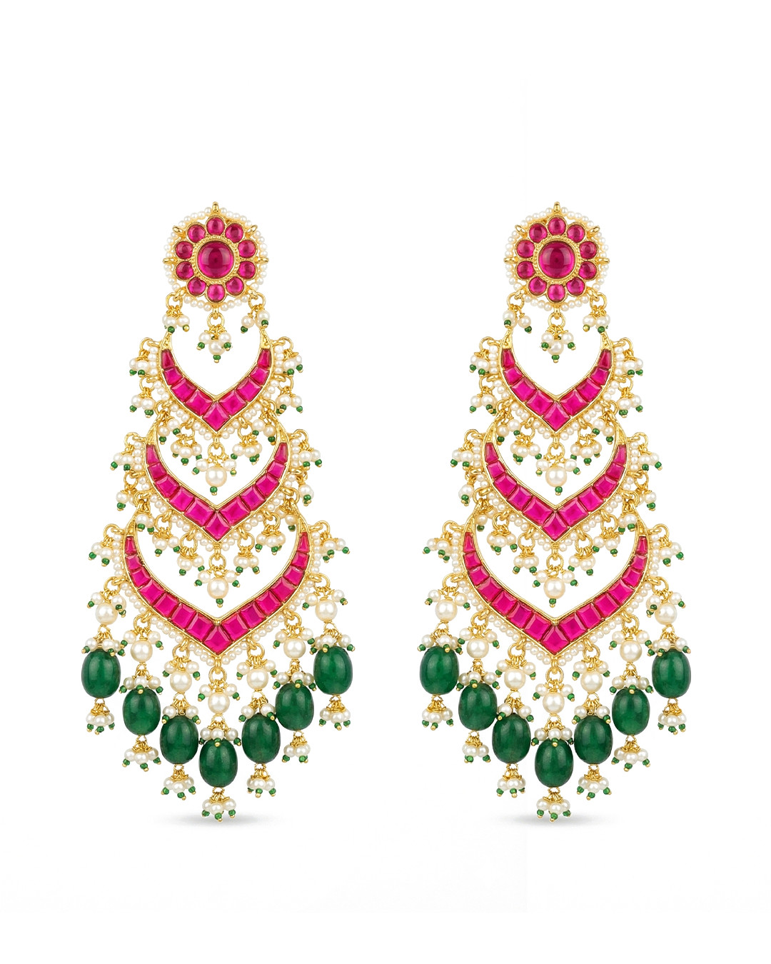 Handmade Layered Jadau Earrings for Women, Gold Plated Earrings Jewelry