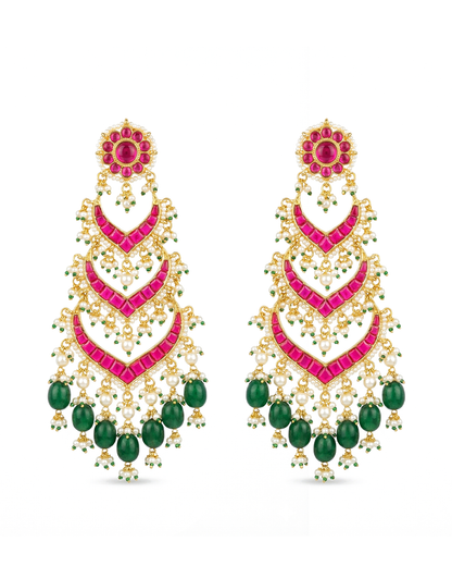 Handmade Layered Jadau Earrings for Women, Gold Plated Earrings Jewelry