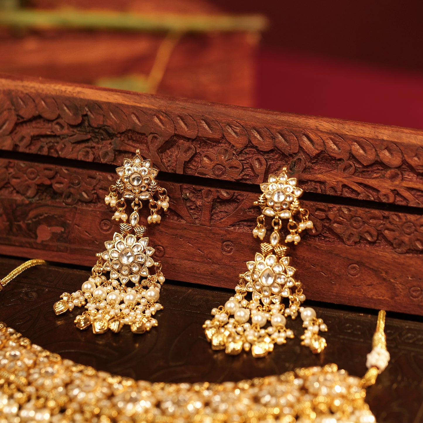 Traditional Heritage Gold Pearl Choker Set – Indian Wedding Necklace Set