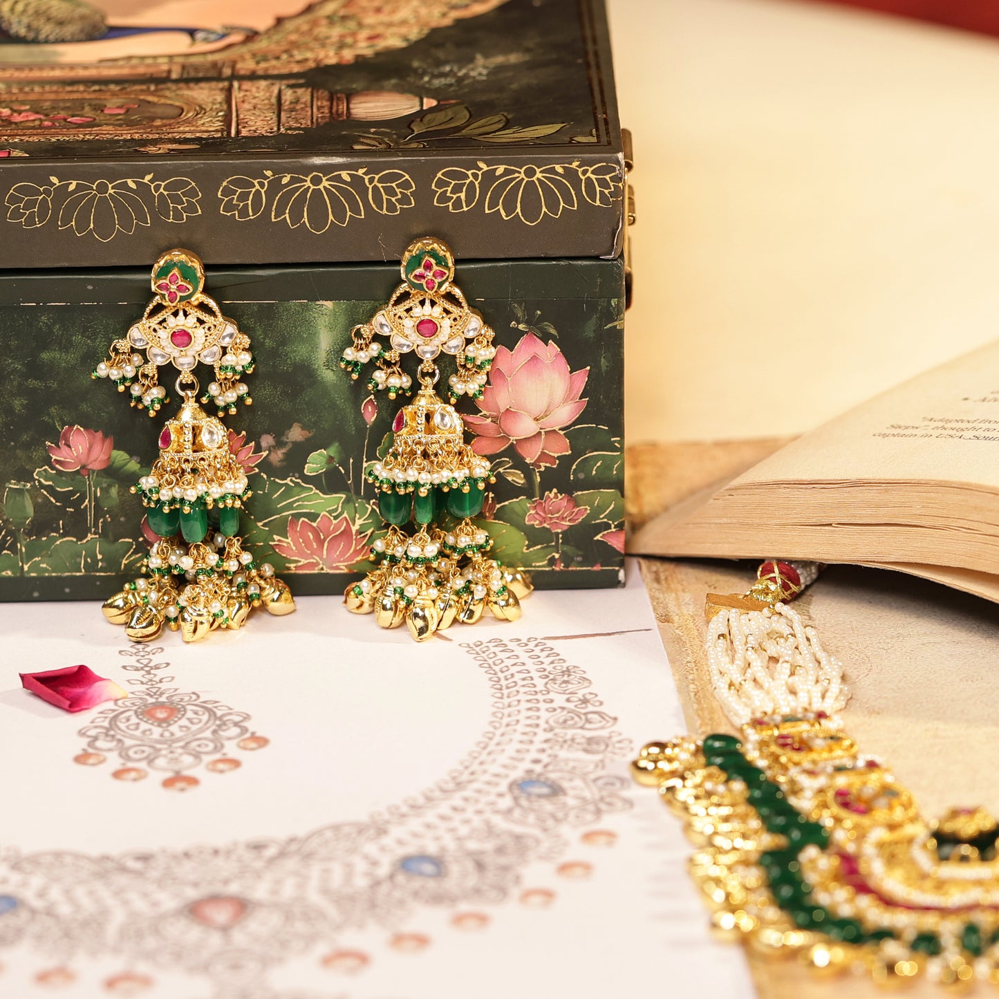 Green Bead Bridal Choker Necklace Set, Royal Wedding Jewelry, Ethnic Bridal Set