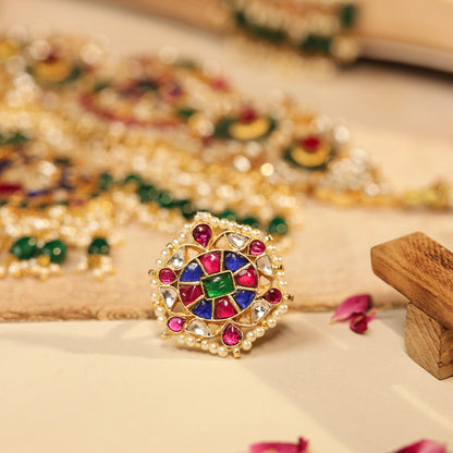 Multicolor Bridal Choker Set with Maang Tikka, Kundan Wedding Necklace Jewelry