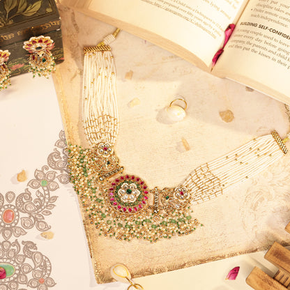 Multicolor Pearl Necklace Set, Pearl Jewelry, Bridal & Festive Necklace For Bridal