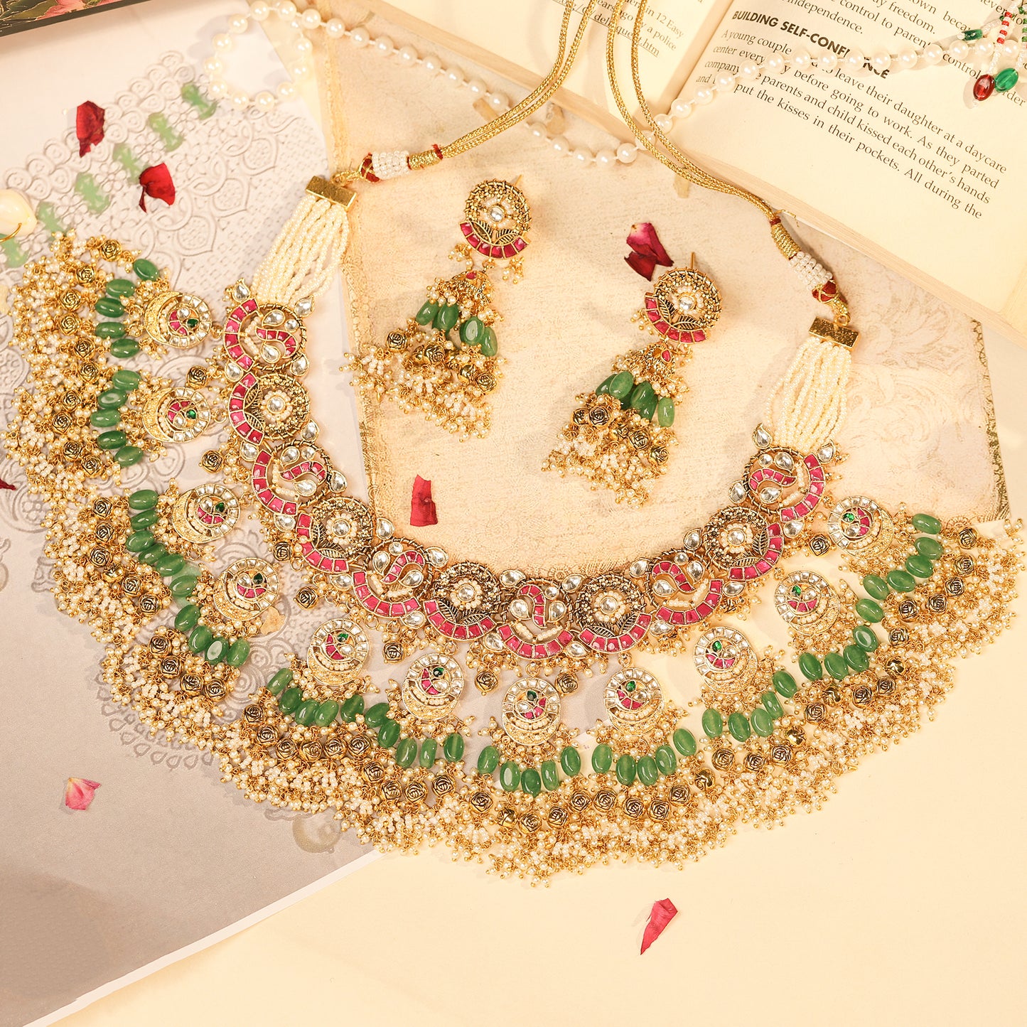 Kundan Bridal Necklace Set, Multicolor Wedding Jewelry, Choker Designer Jewelry