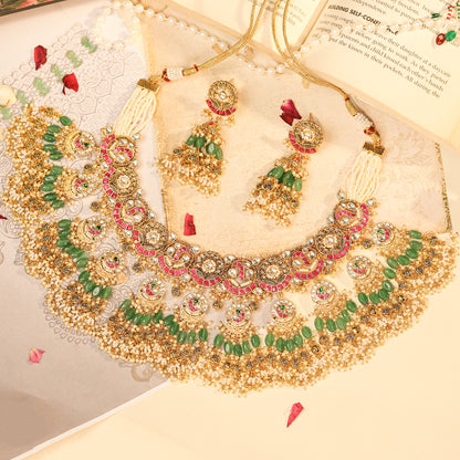 Kundan Bridal Necklace Set, Multicolor Wedding Jewelry, Choker Designer Jewelry