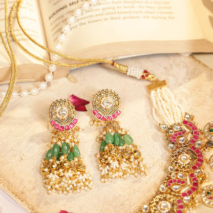 Kundan Bridal Necklace Set, Multicolor Wedding Jewelry, Choker Designer Jewelry