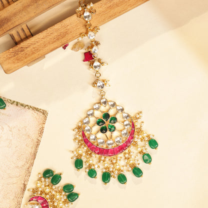 Handcrafted Multicolor Kundan Bridal Choker with Tikka Wedding Necklace Set Jewelry