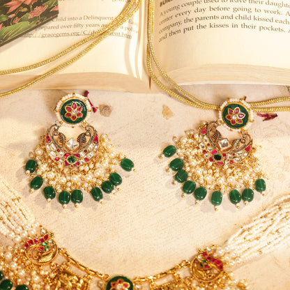 Kundan Pearl Choker Necklace Set, Handmade Indian Bridal Jewelry, Ethnic Statement Set