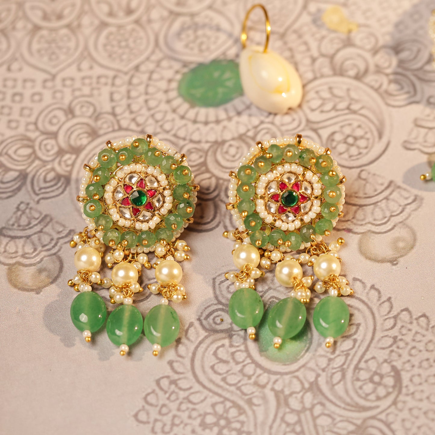 Emerald & Pearl Bridal Necklace Set – Handmade Indian Wedding Jewelry