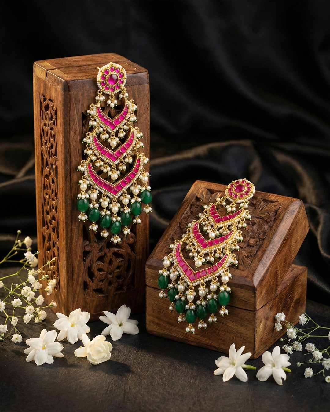 Handmade Layered Jadau Earrings for Women, Gold Plated Earrings Jewelry