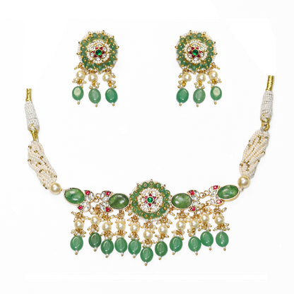 Emerald & Pearl Bridal Necklace Set – Handmade Indian Wedding Jewelry