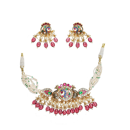 Peacock Design Pearl Choker Set – South Indian Bridal Necklace Jewelry