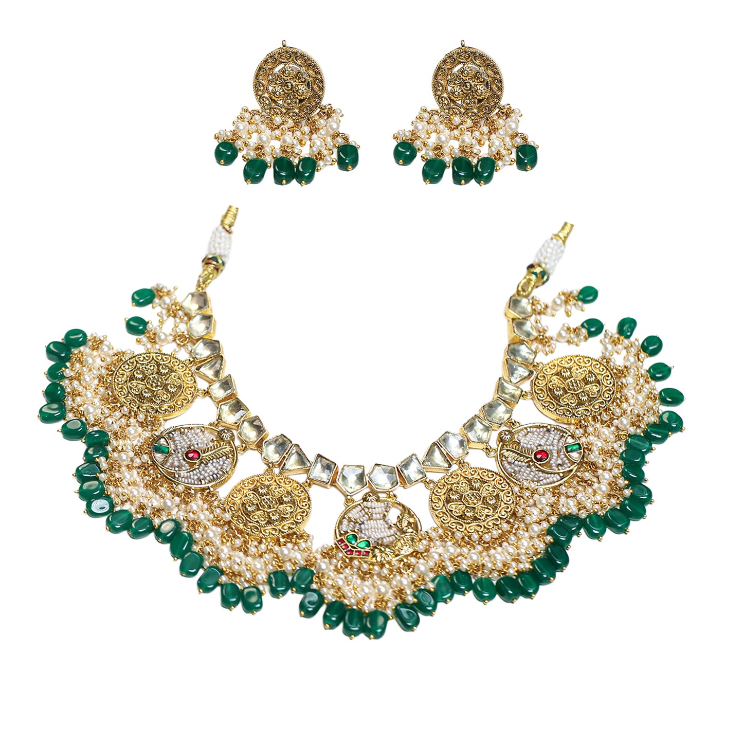 Prithika Green Beads Kundan Choker Necklace – Traditional Indian Jewelry