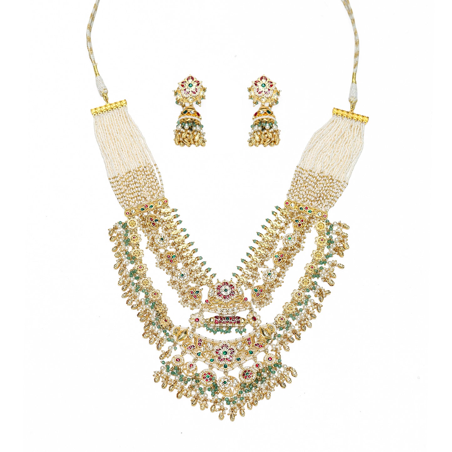 Multicolor Pearl Fringe Choker & Designer Necklace Earring Jewelry Set