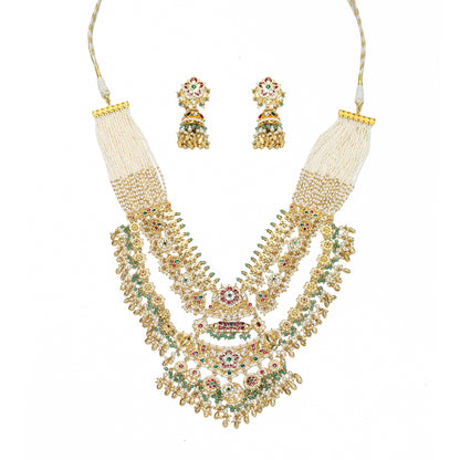 Multicolor Pearl Fringe Choker & Designer Necklace Earring Jewelry Set