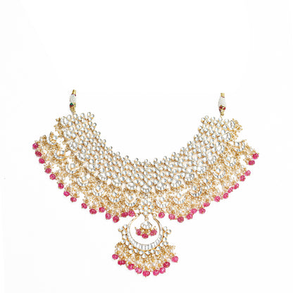 Vasundhara Premium Pink Drop Bridal Necklace & Earring Set for Brides