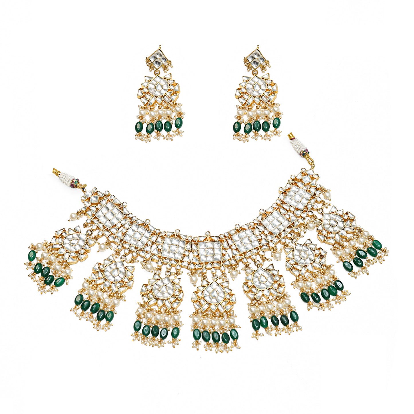 Harshita Designer Green Bead Pearl Kundan Choker Set for Weddings