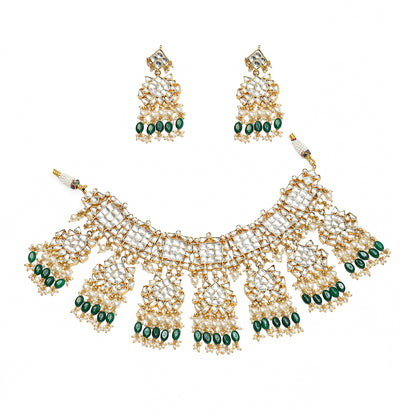 Harshita Designer Green Bead Pearl Kundan Choker Set for Weddings