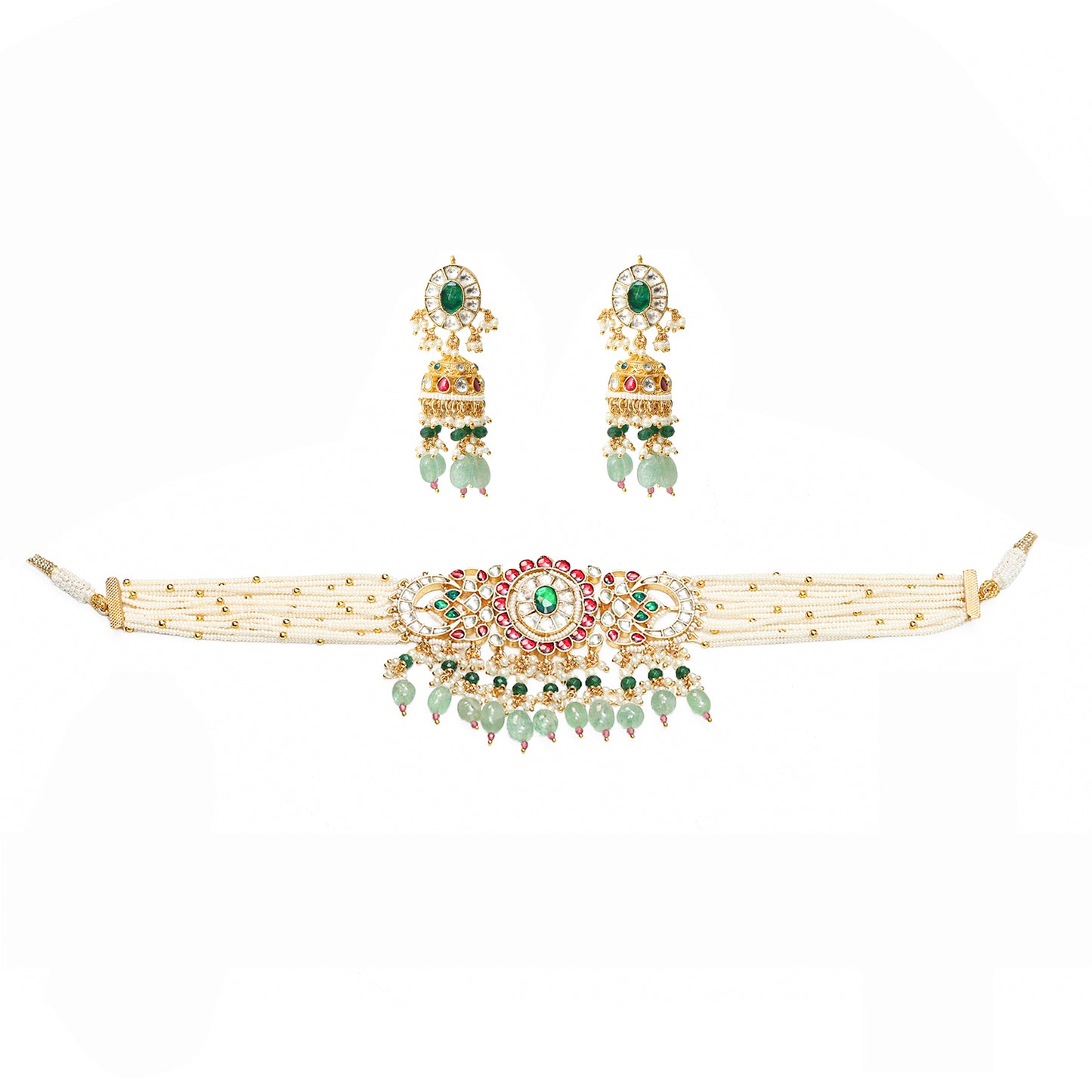 Royal White Kundan Bridal Necklace Set with Matching Earrings