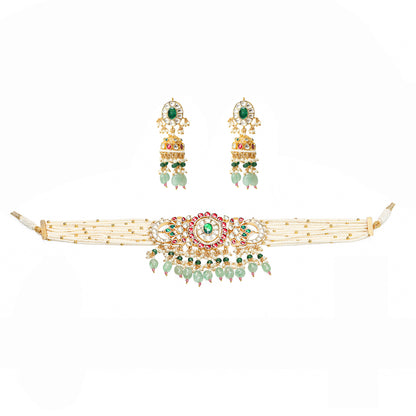 Royal White Kundan Bridal Necklace Set with Matching Earrings