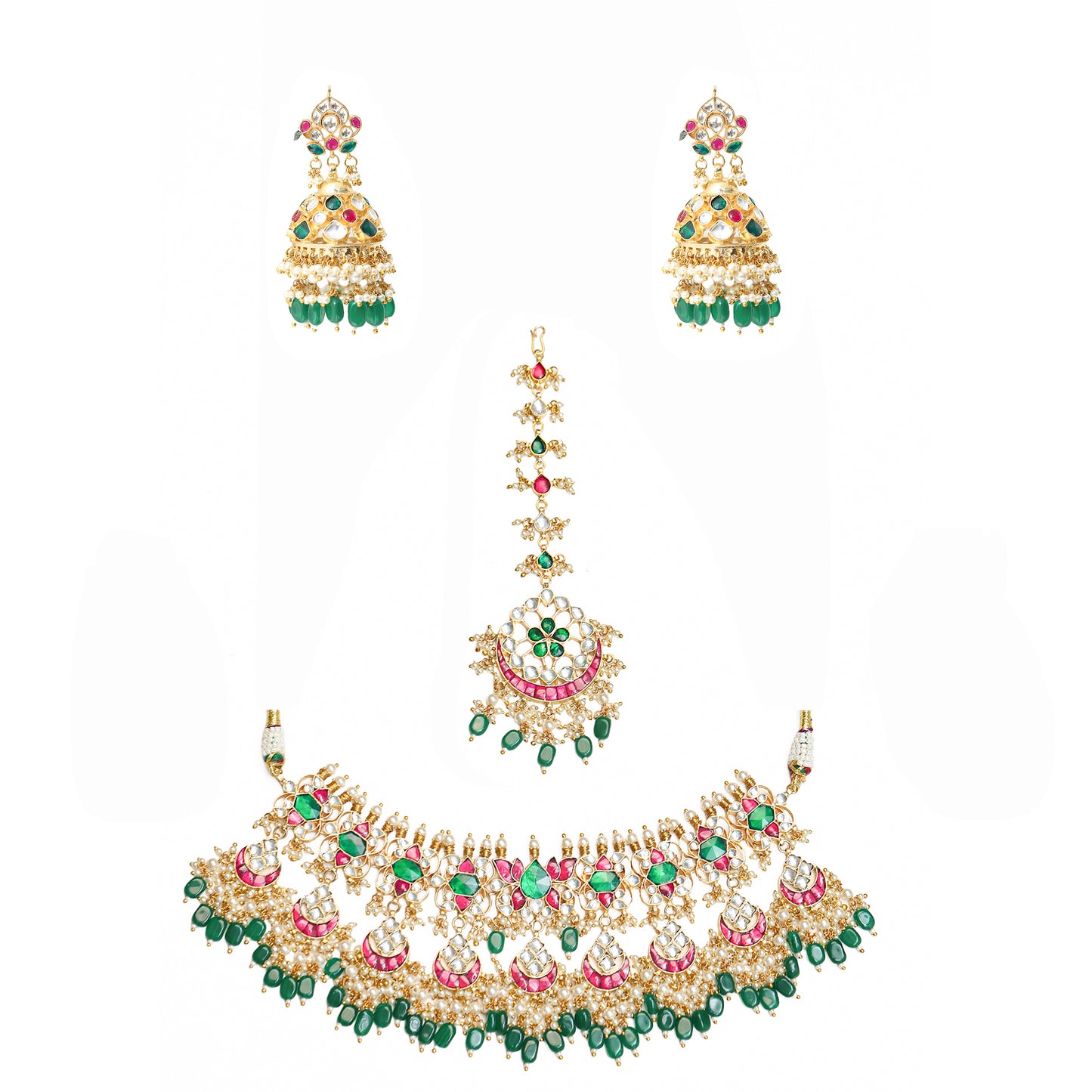 Handcrafted Multicolor Kundan Bridal Choker with Tikka Wedding Necklace Set Jewelry