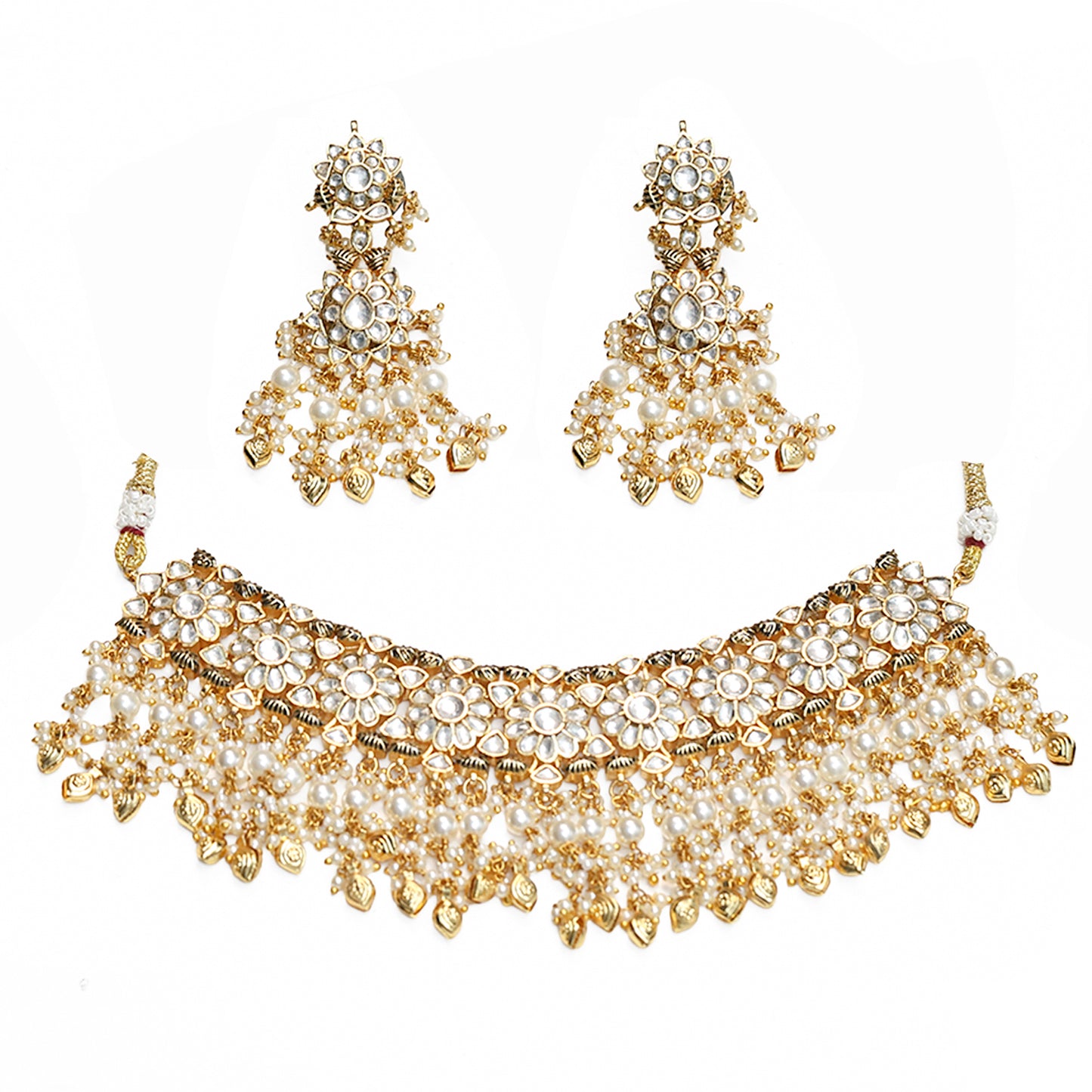 Traditional Heritage Gold Pearl Choker Set – Indian Wedding Necklace Set