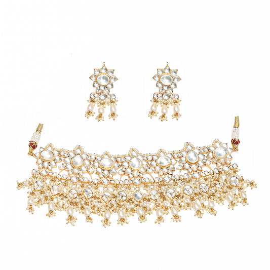 Shvetika White Pearl Bridal Choker Set