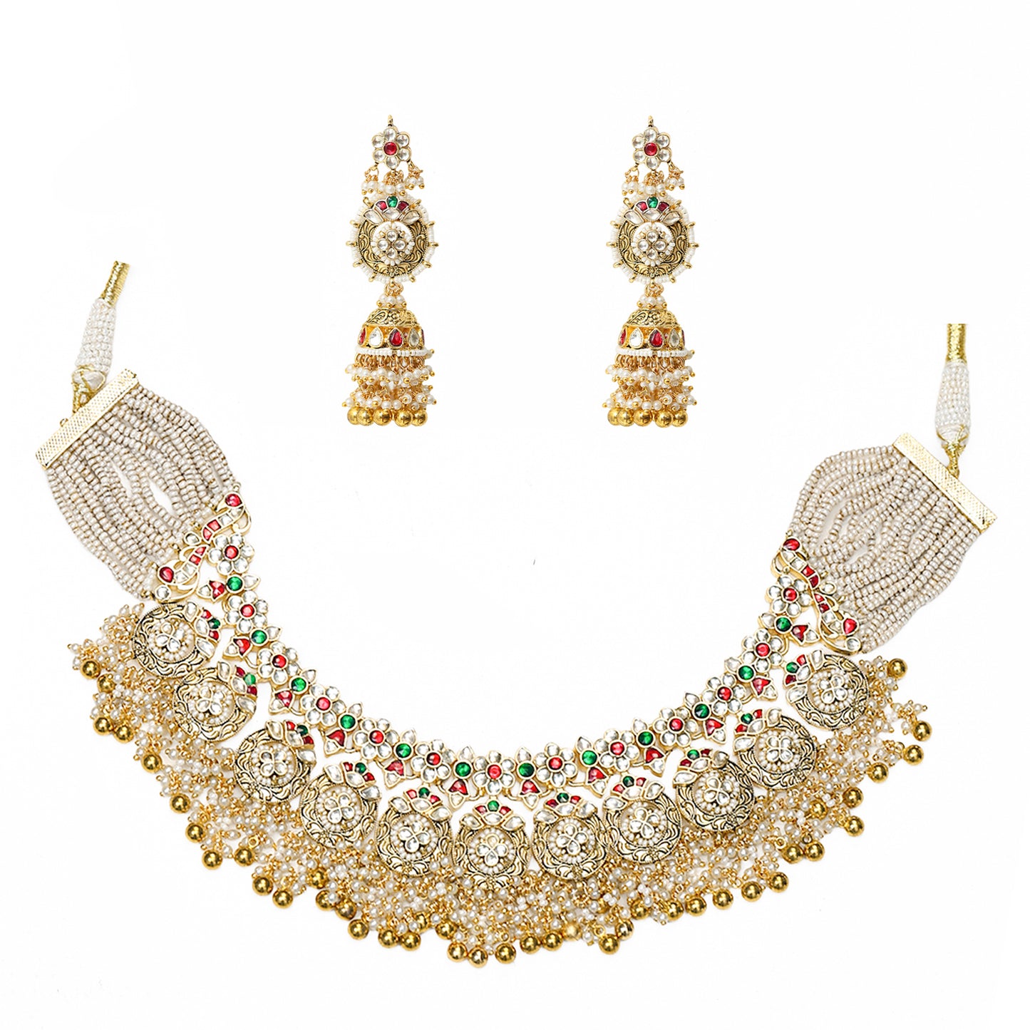 18k Gold Plated Pearl Bridal Choker Set – Traditional Wedding Necklace with Earrings