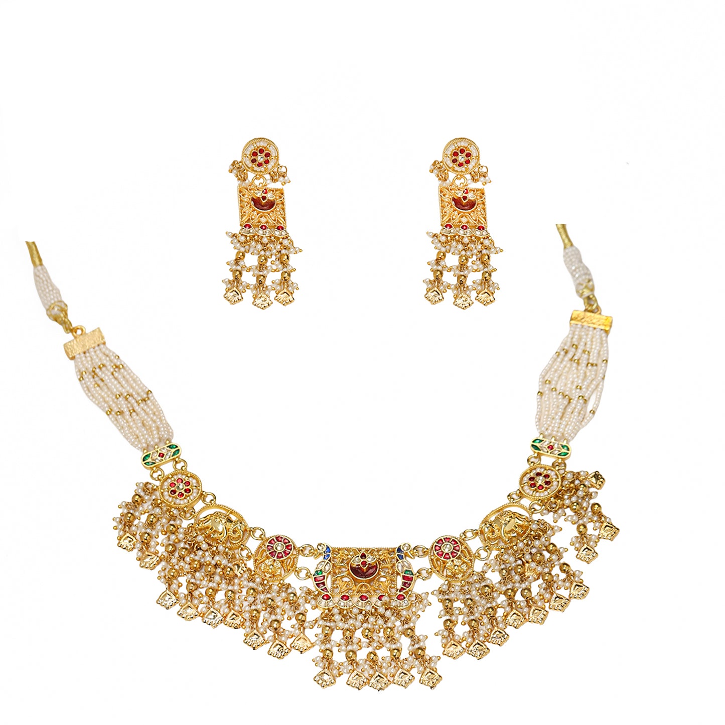 18K Gold Plated Pearl Stone Jewelry Set, Bridal Necklace Set, Wedding & Party Wear Jewelry