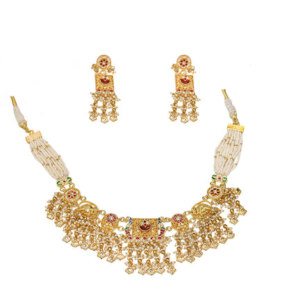 18K Gold Plated Pearl Stone Jewelry Set, Bridal Necklace Set, Wedding & Party Wear Jewelry