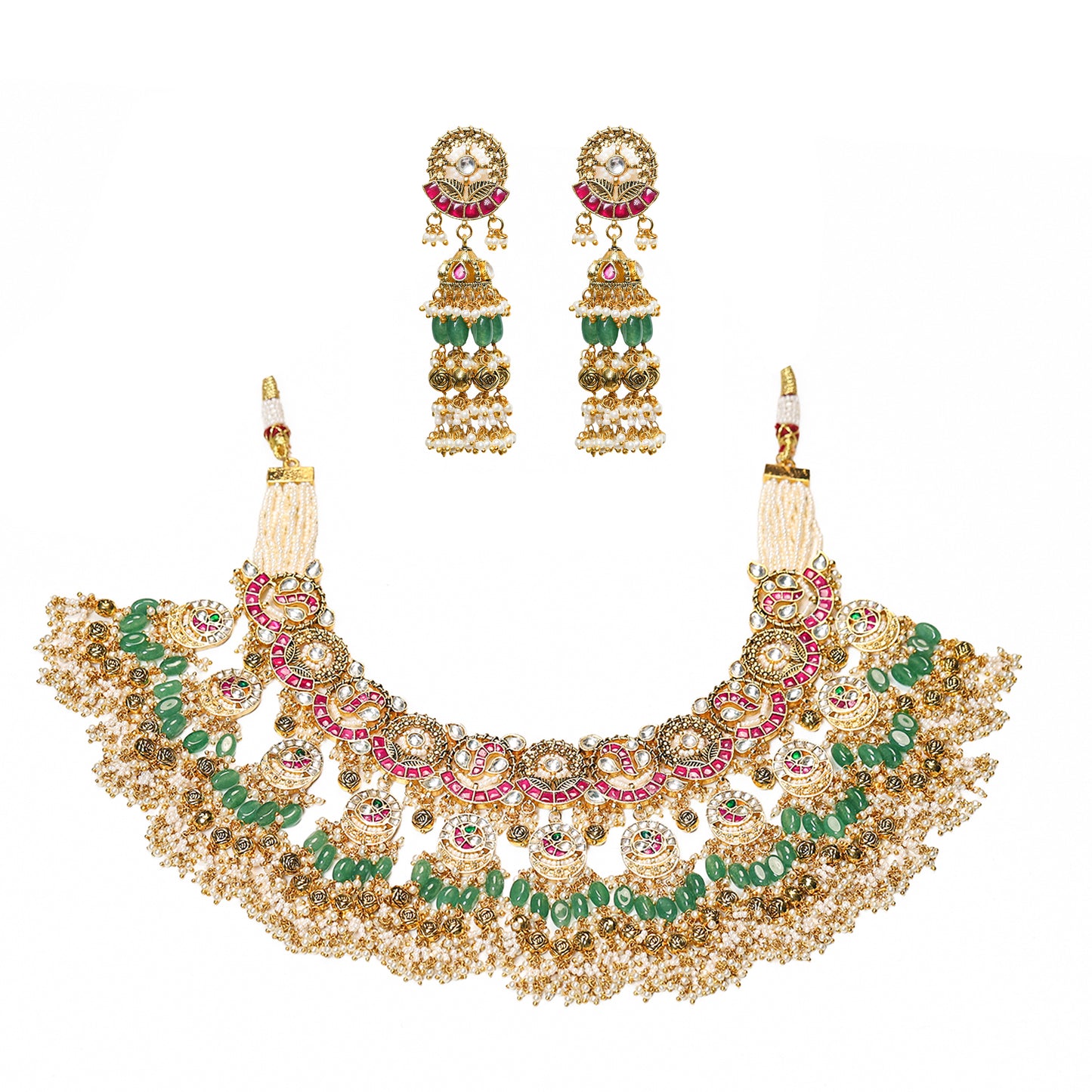Kundan Bridal Necklace Set, Multicolor Wedding Jewelry, Choker Designer Jewelry