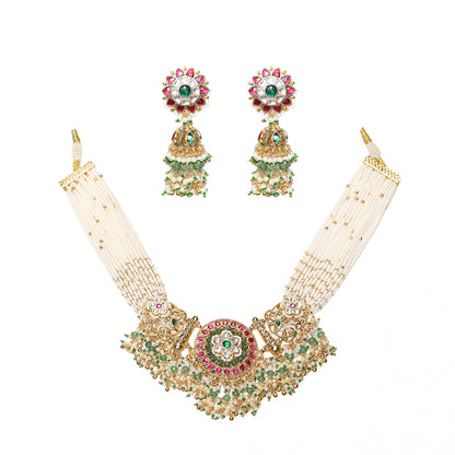 Multicolor Pearl Necklace Set, Pearl Jewelry, Bridal & Festive Necklace For Bridal