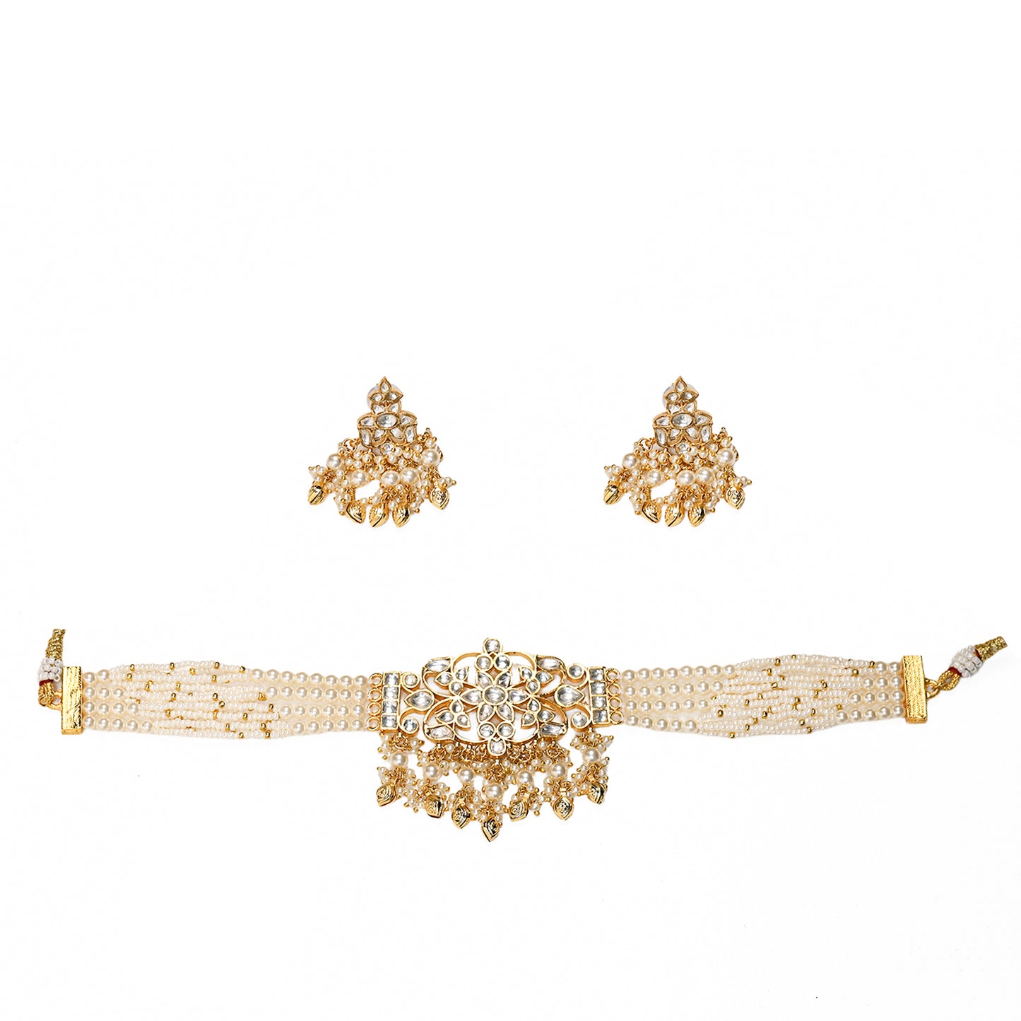 Handmade Pearl Drop Gold Choker Necklace Set – Traditional Bridal Jewelry